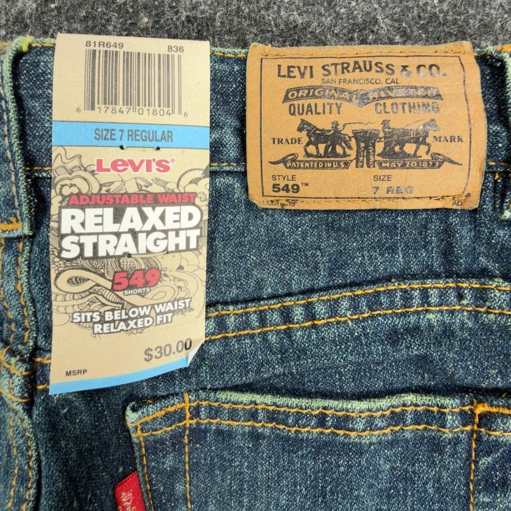 Levi's Y2K 549 Relaxed Straight Shorts Boys 7 Blue Denim NWT Adjustable Waist